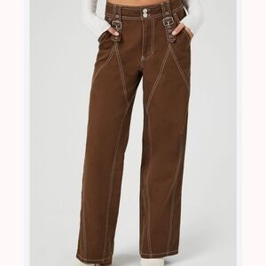 CALI 1850 BUCKLE PANT TWILL WIDE LEG HIGH WAIST RUSTY BROWN SIZE 9 NWT